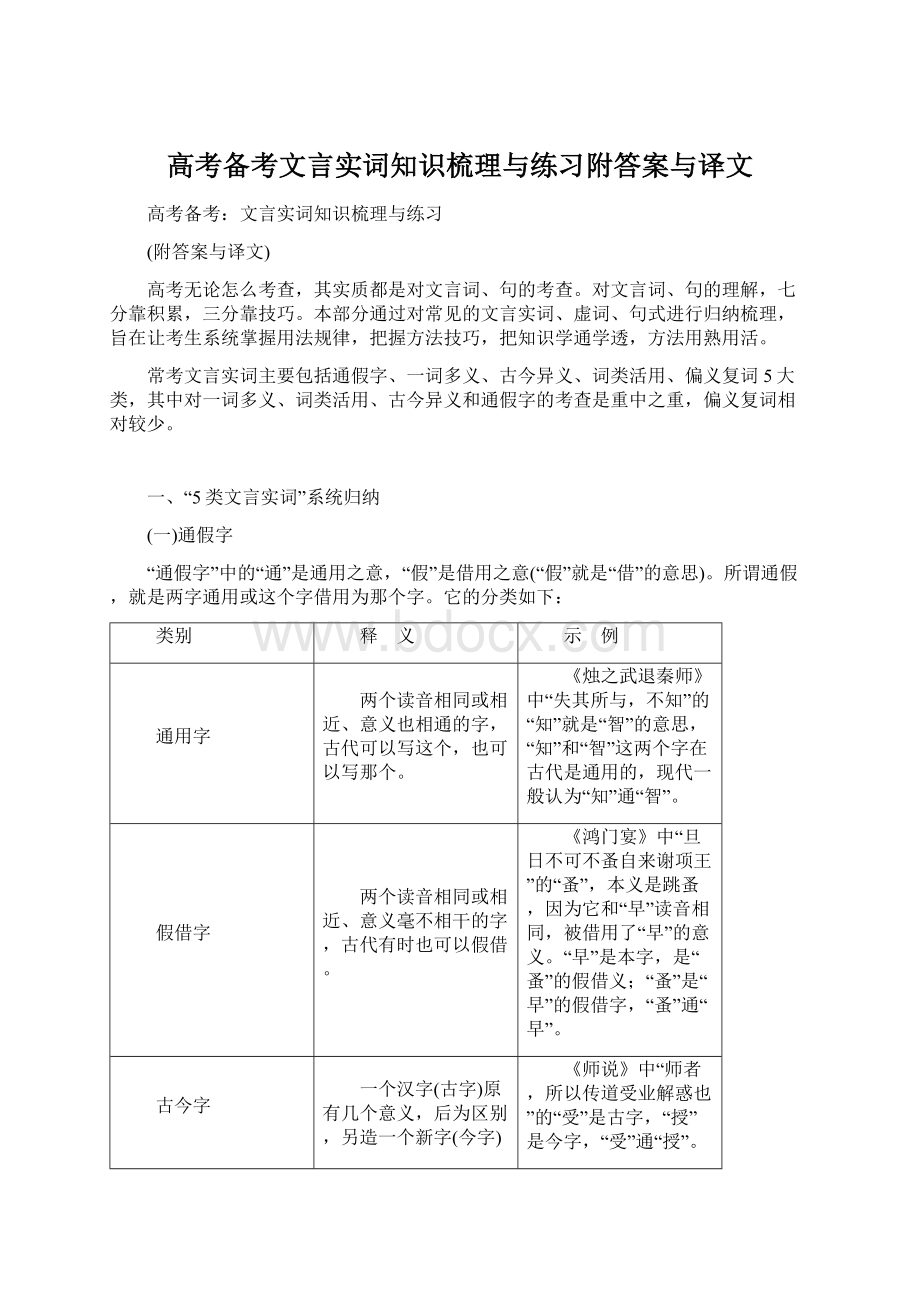 高考备考文言实词知识梳理与练习附答案与译文.docx