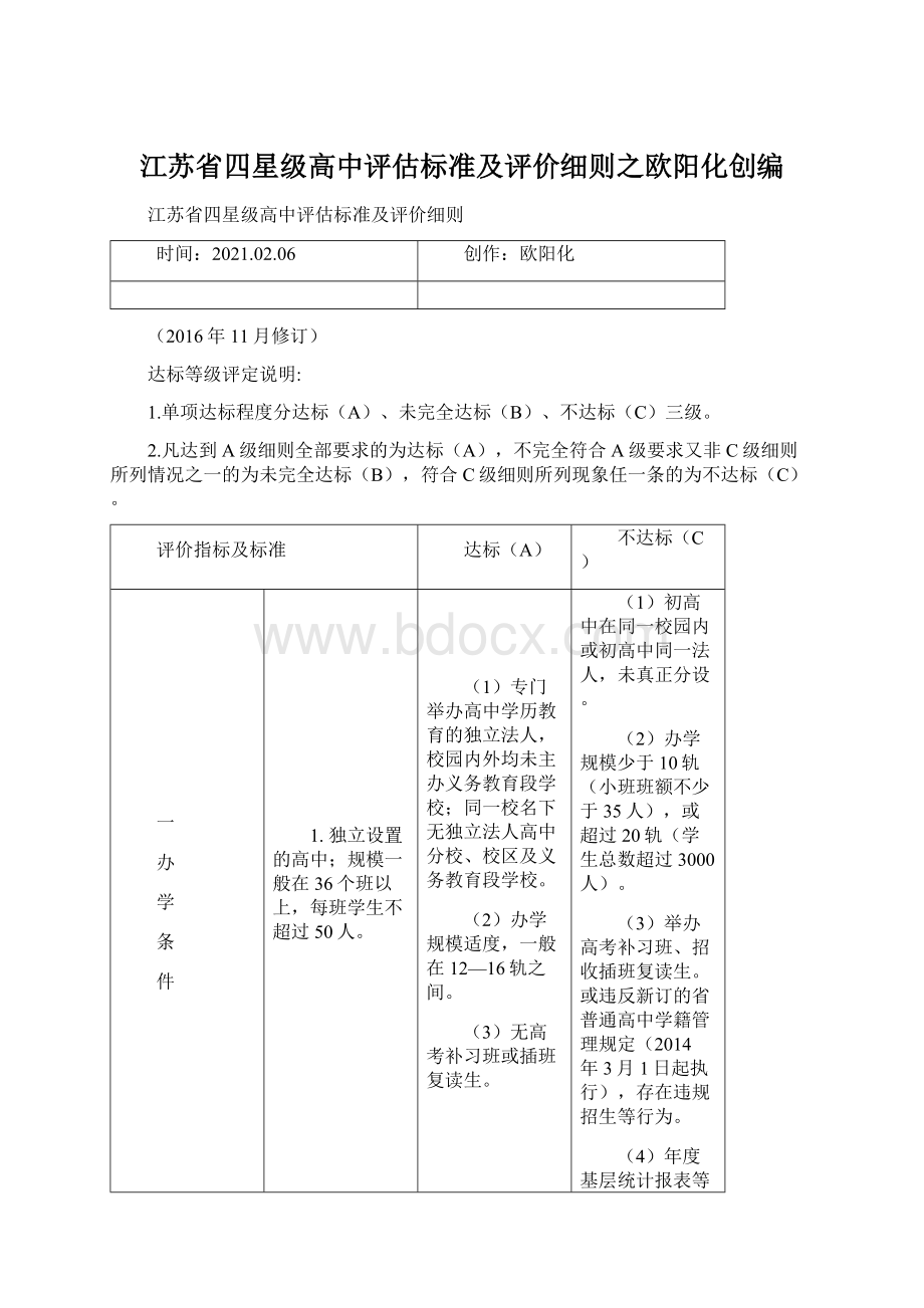 江苏省四星级高中评估标准及评价细则之欧阳化创编Word文件下载.docx