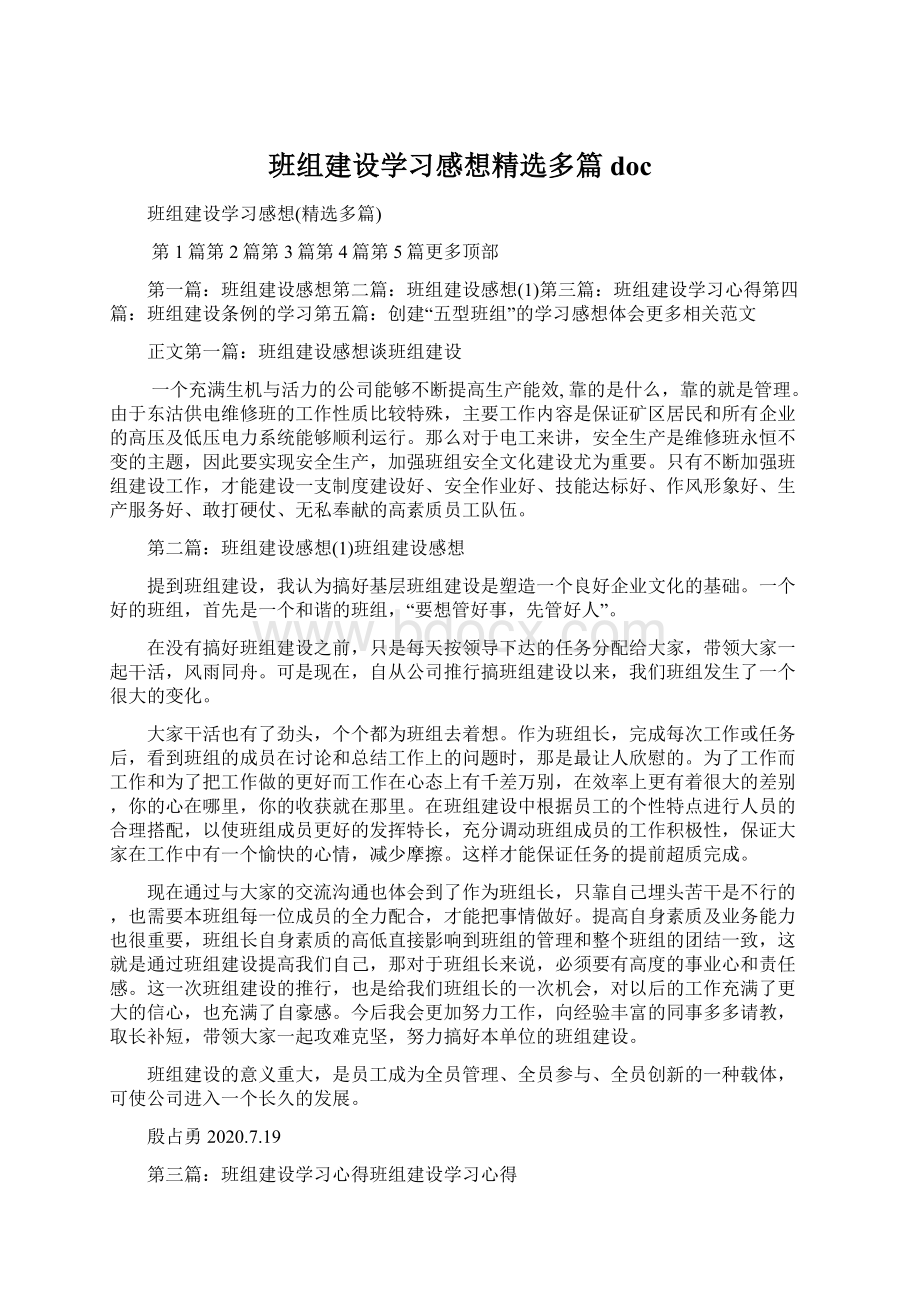 班组建设学习感想精选多篇docWord下载.docx