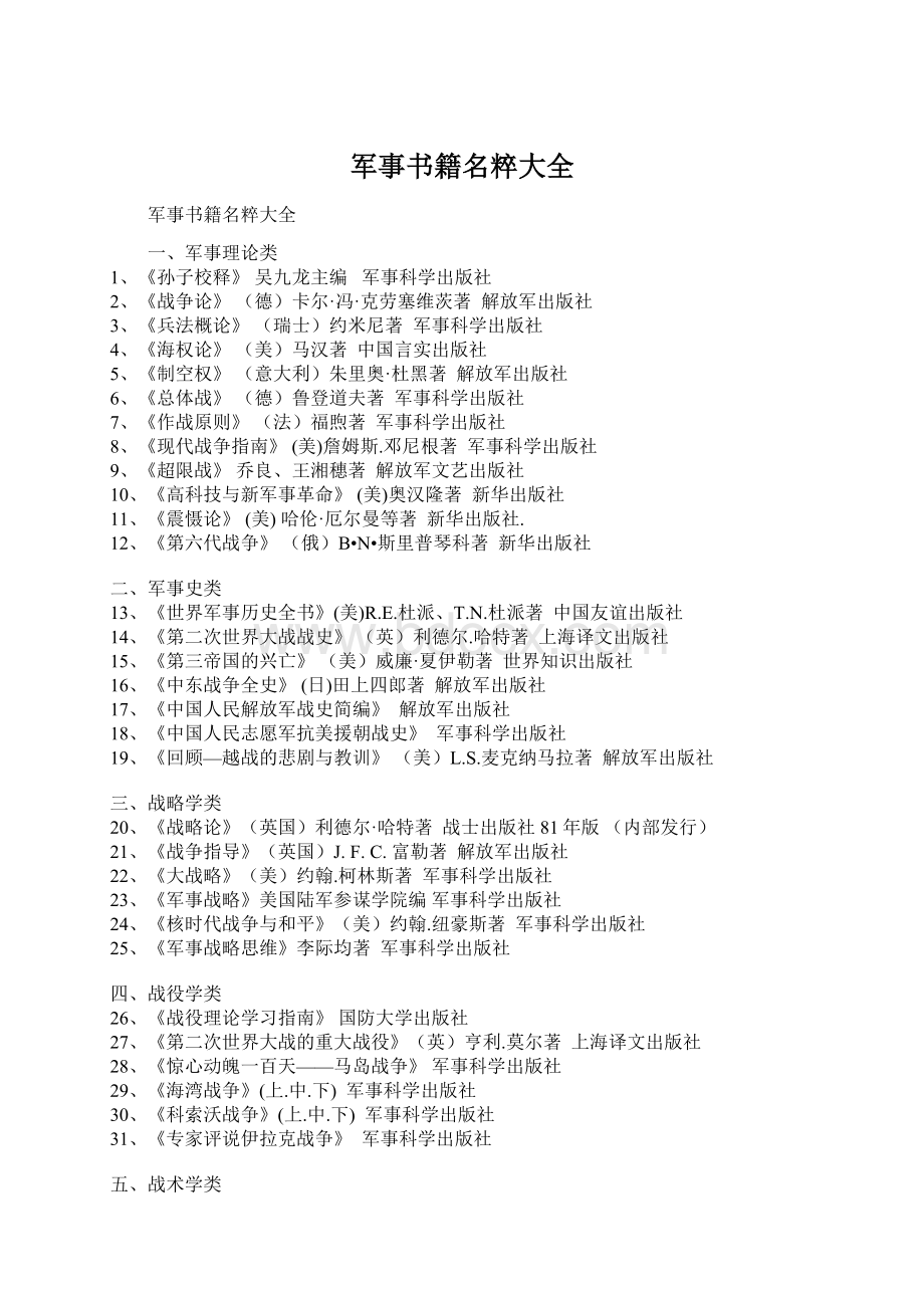 军事书籍名粹大全Word文件下载.docx_第1页