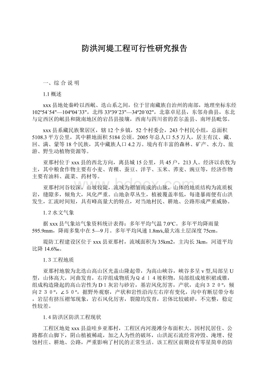 防洪河堤工程可行性研究报告Word下载.docx