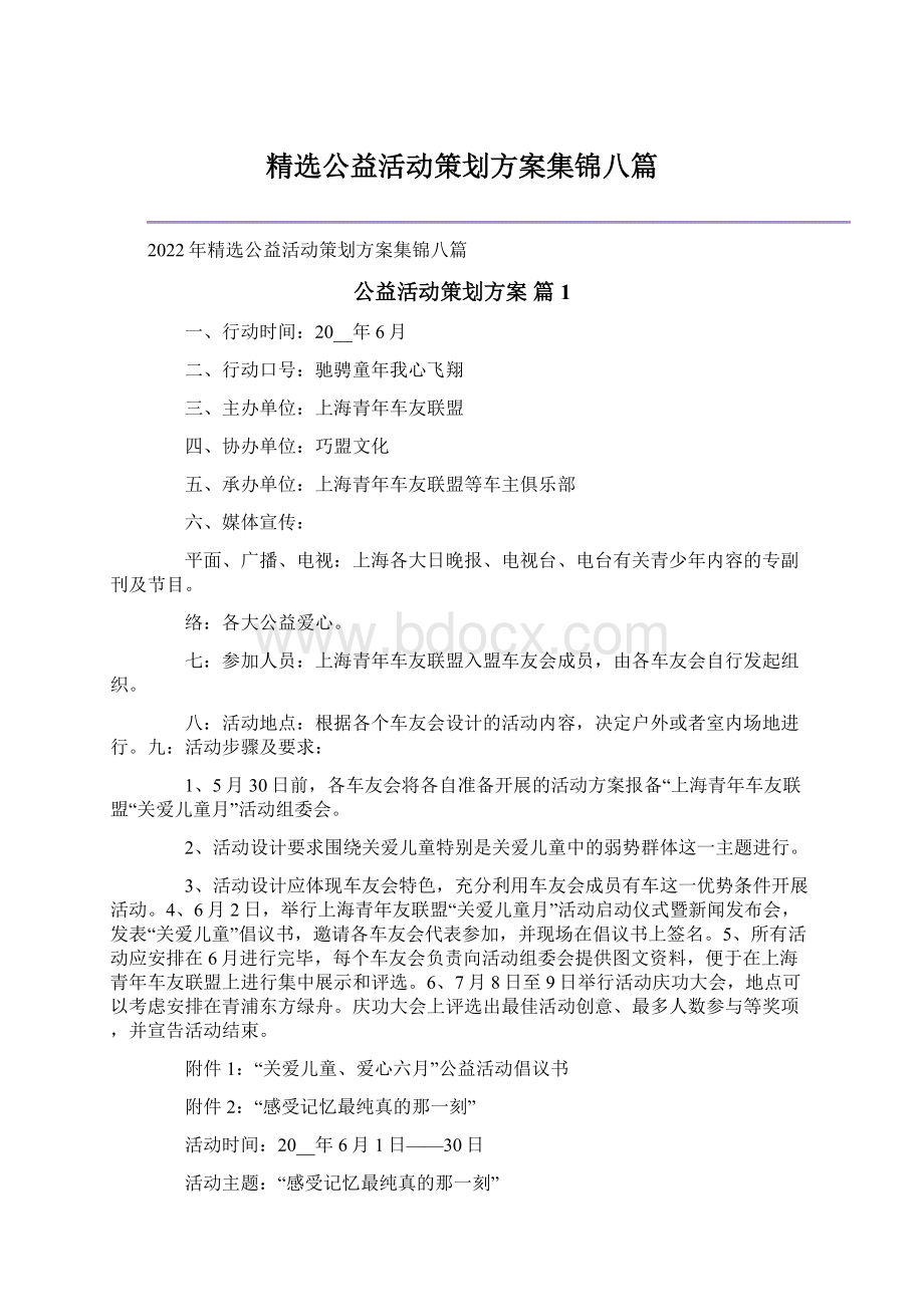 精选公益活动策划方案集锦八篇Word格式.docx