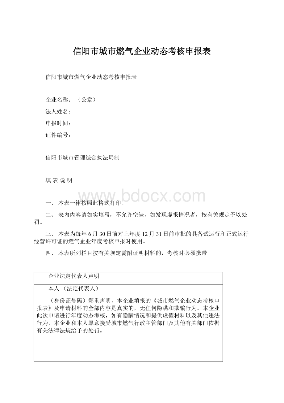 信阳市城市燃气企业动态考核申报表Word文档下载推荐.docx