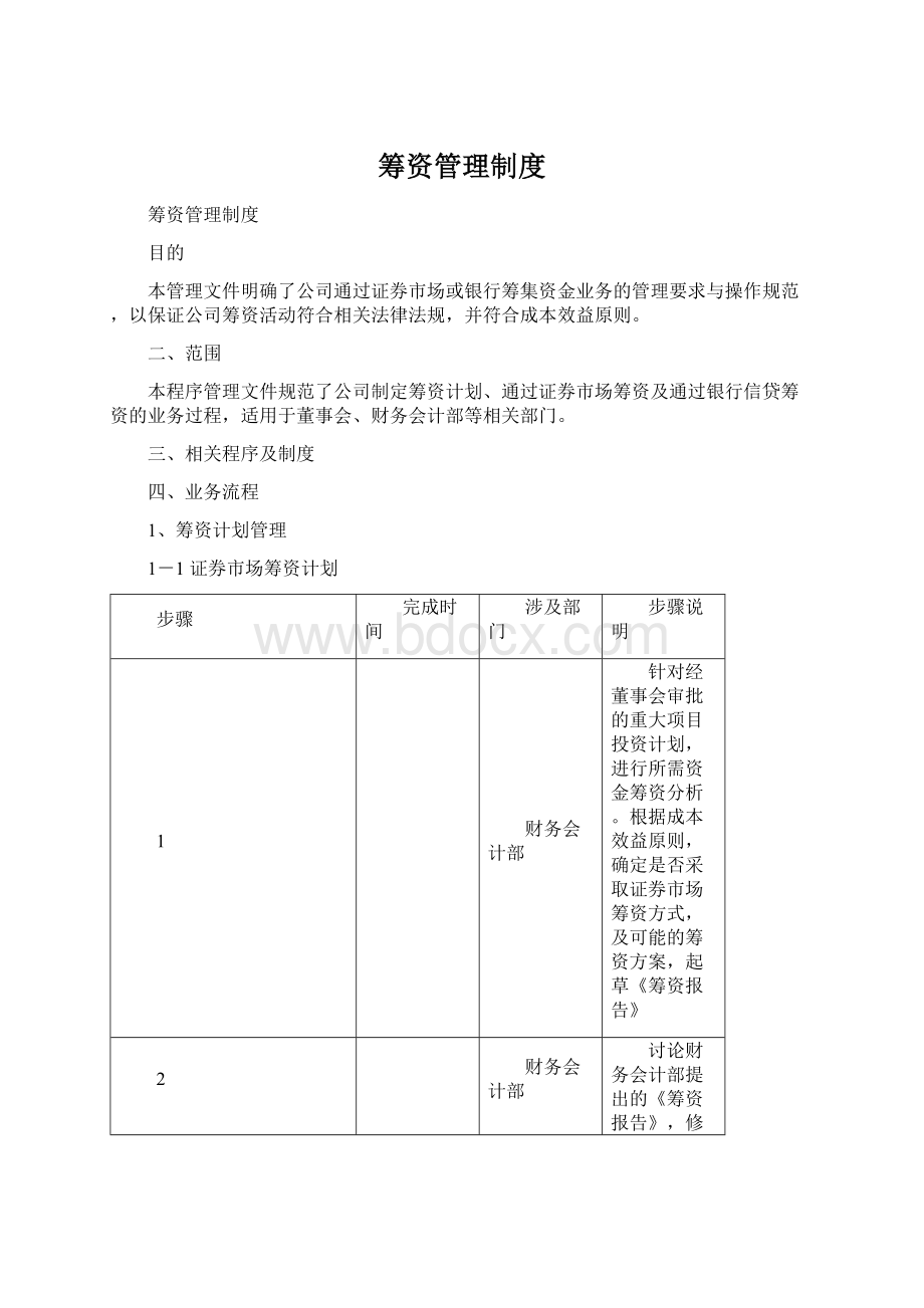 筹资管理制度Word格式.docx