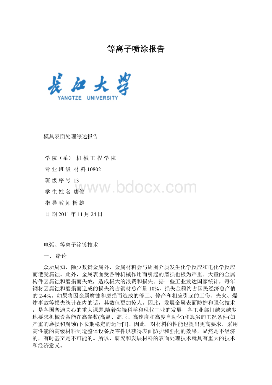 等离子喷涂报告Word下载.docx