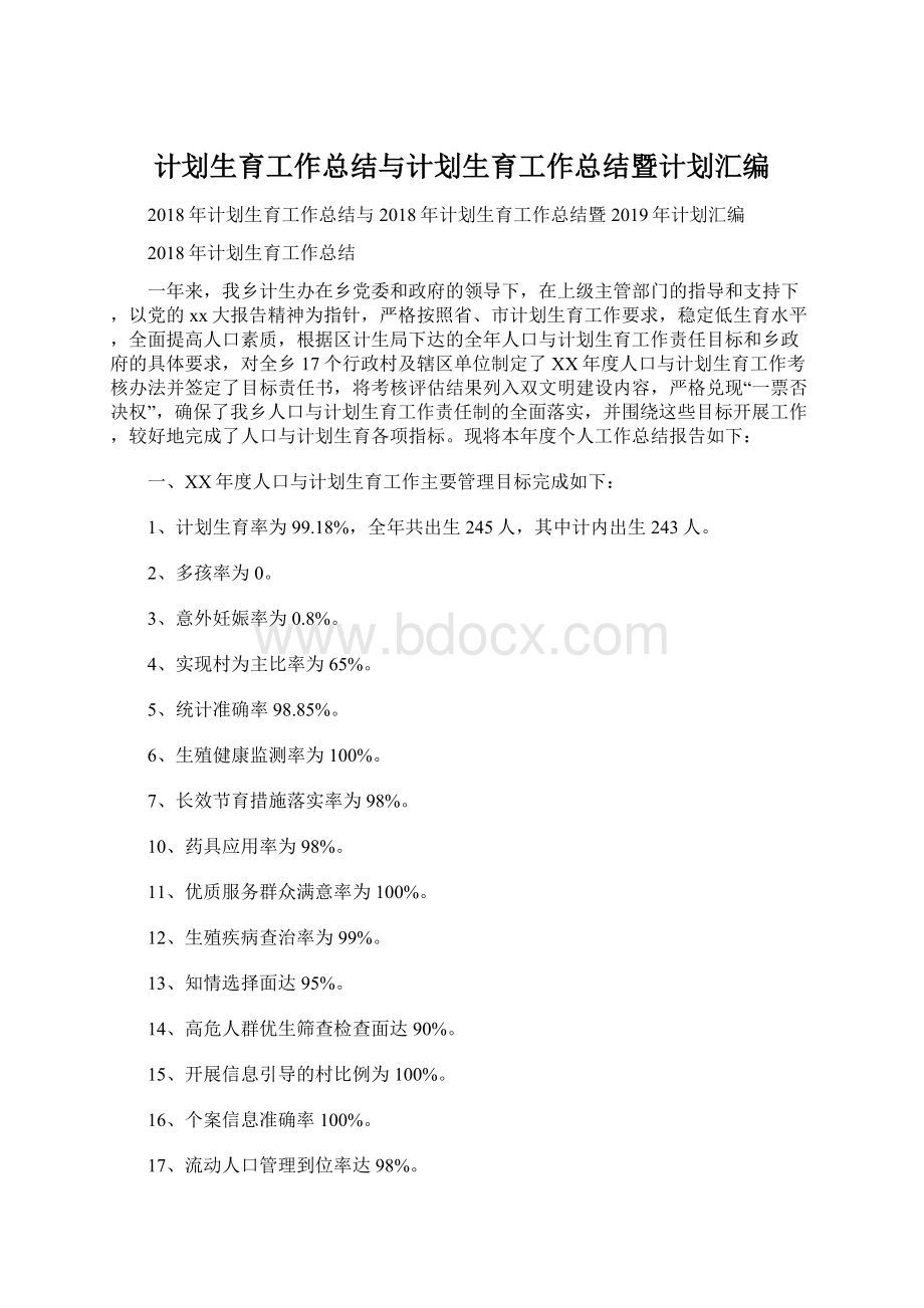 计划生育工作总结与计划生育工作总结暨计划汇编文档格式.docx_第1页