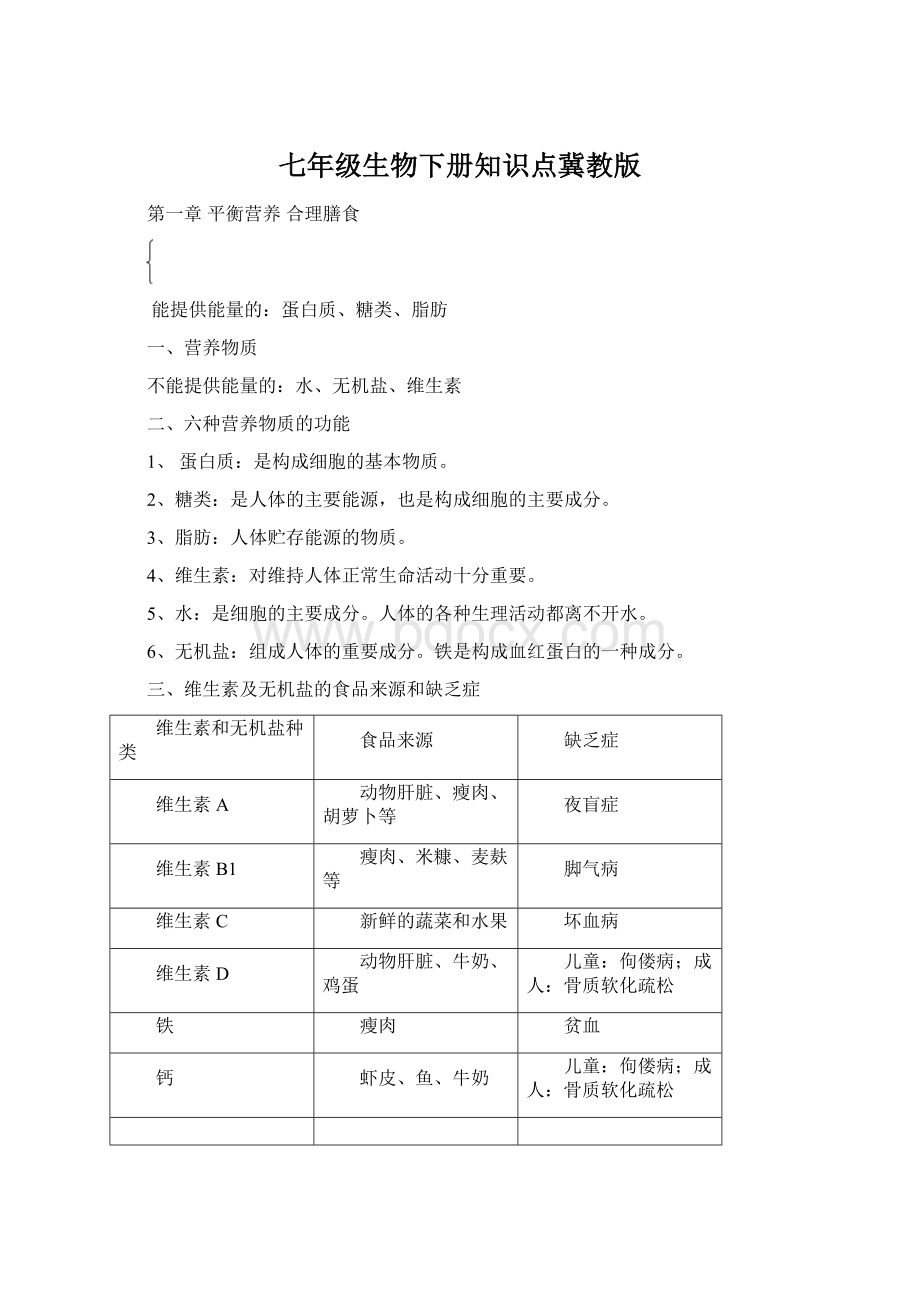 七年级生物下册知识点冀教版.docx_第1页