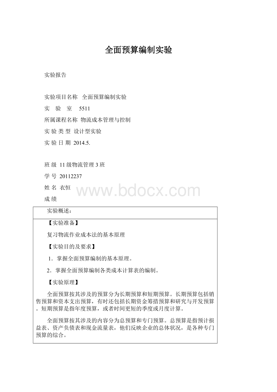 全面预算编制实验Word文件下载.docx_第1页