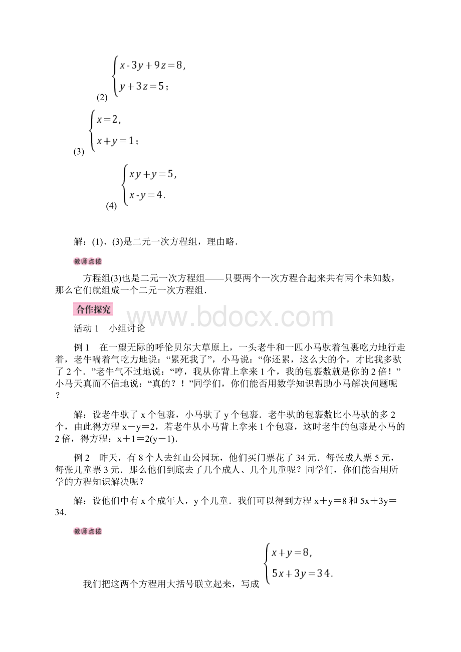 北师版数学八年级上册第五章 二元一次方程组 教案.docx_第2页