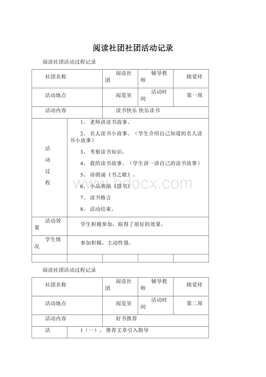 阅读社团社团活动记录.docx_第1页