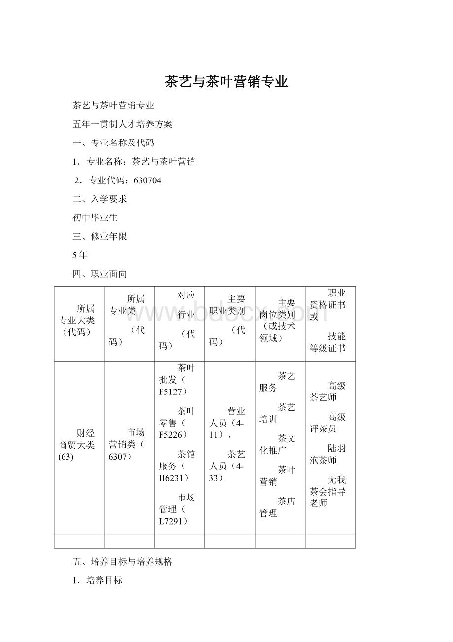 茶艺与茶叶营销专业Word文件下载.docx