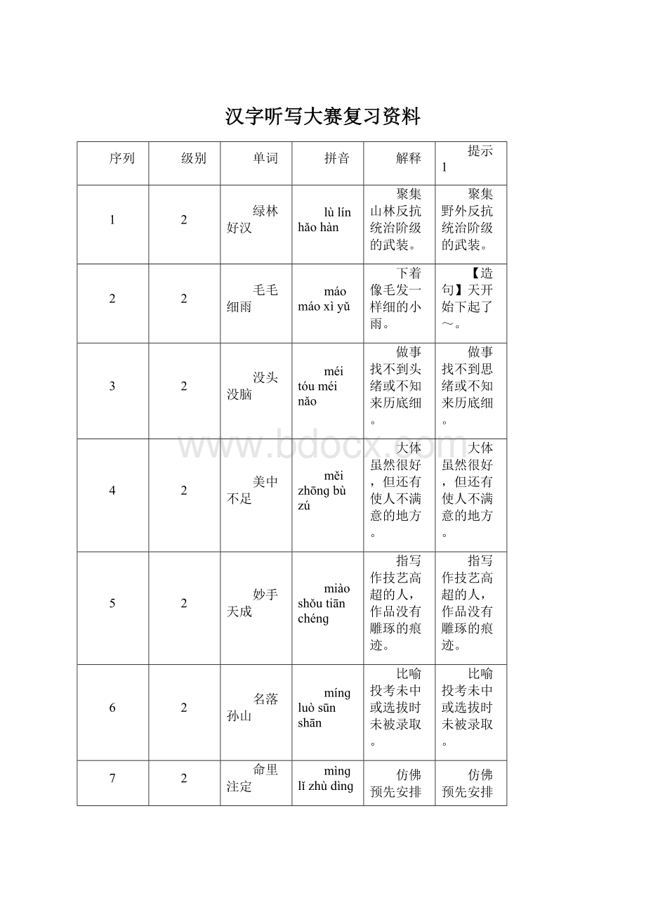 汉字听写大赛复习资料Word下载.docx