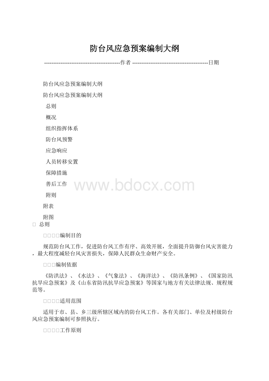 防台风应急预案编制大纲文档格式.docx