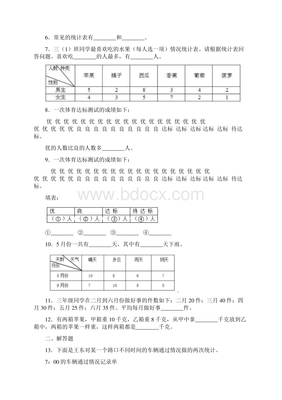 《易错题》小学数学三年级下册第三单元《复式统计表》 单元测试题答案解析Word文件下载.docx_第3页