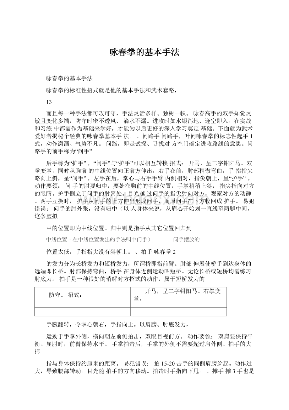 咏春拳的基本手法Word文档下载推荐.docx