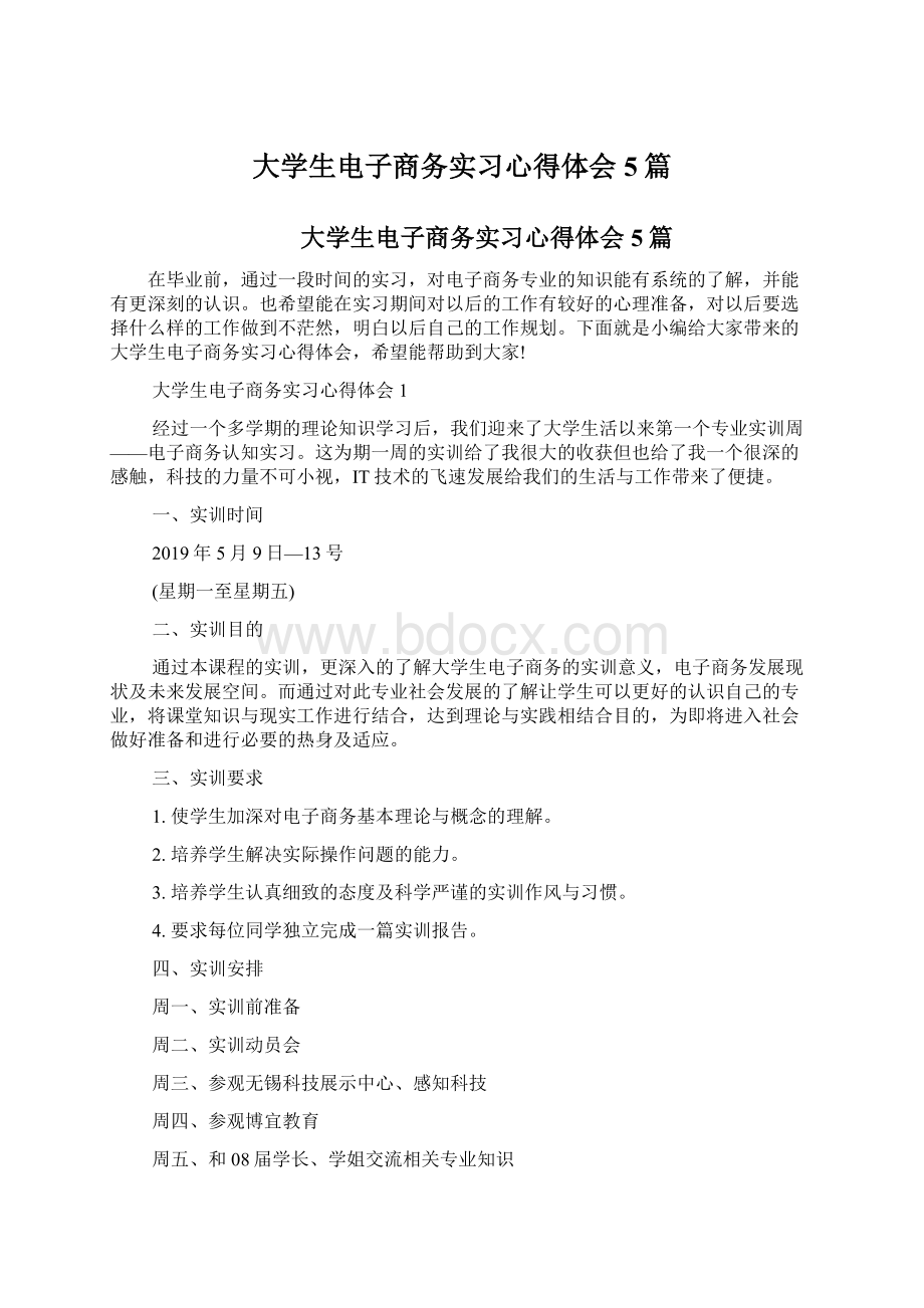 大学生电子商务实习心得体会5篇.docx_第1页