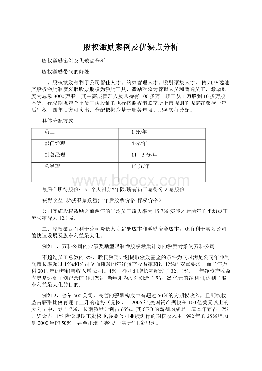 股权激励案例及优缺点分析.docx