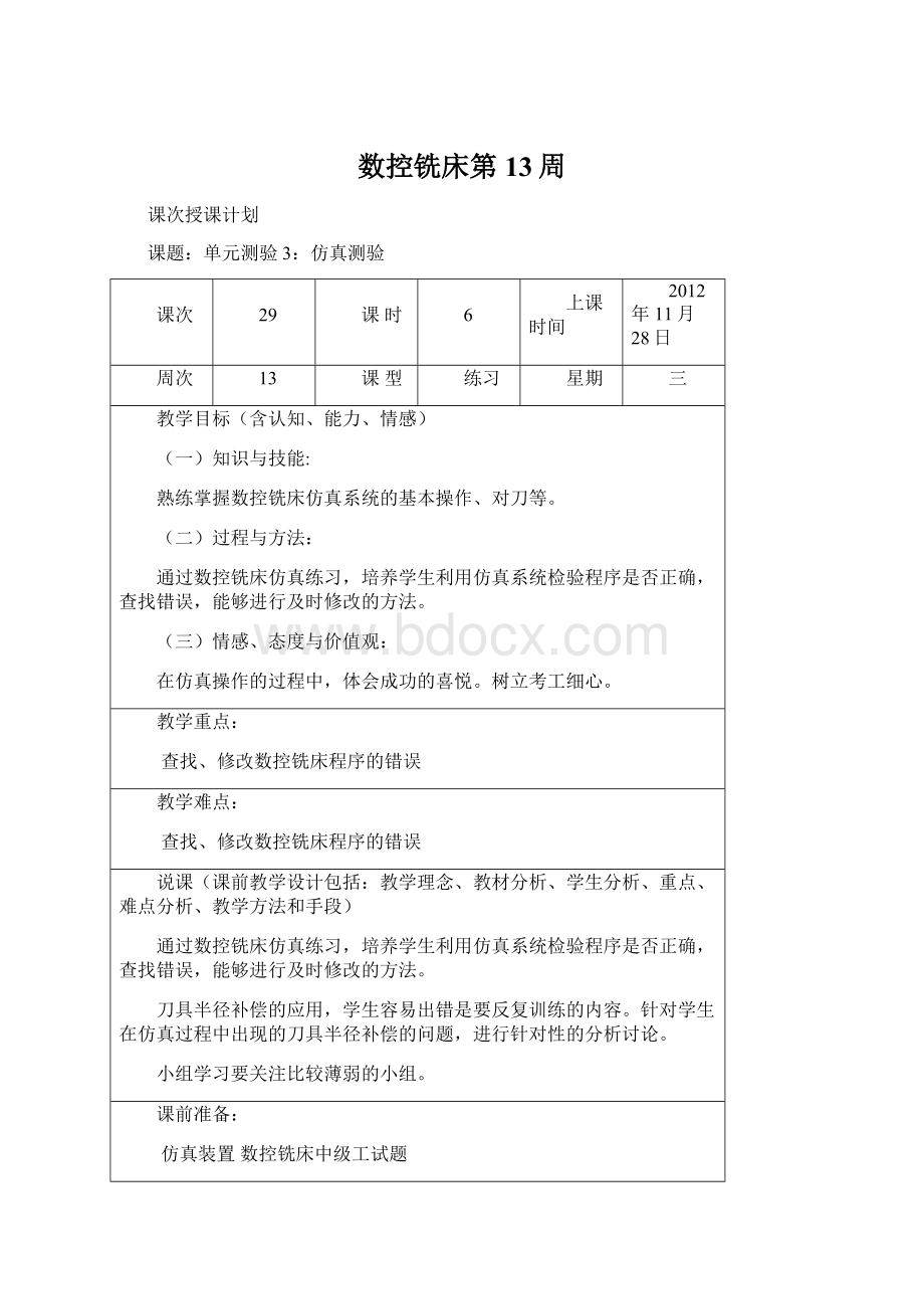 数控铣床第13周.docx_第1页