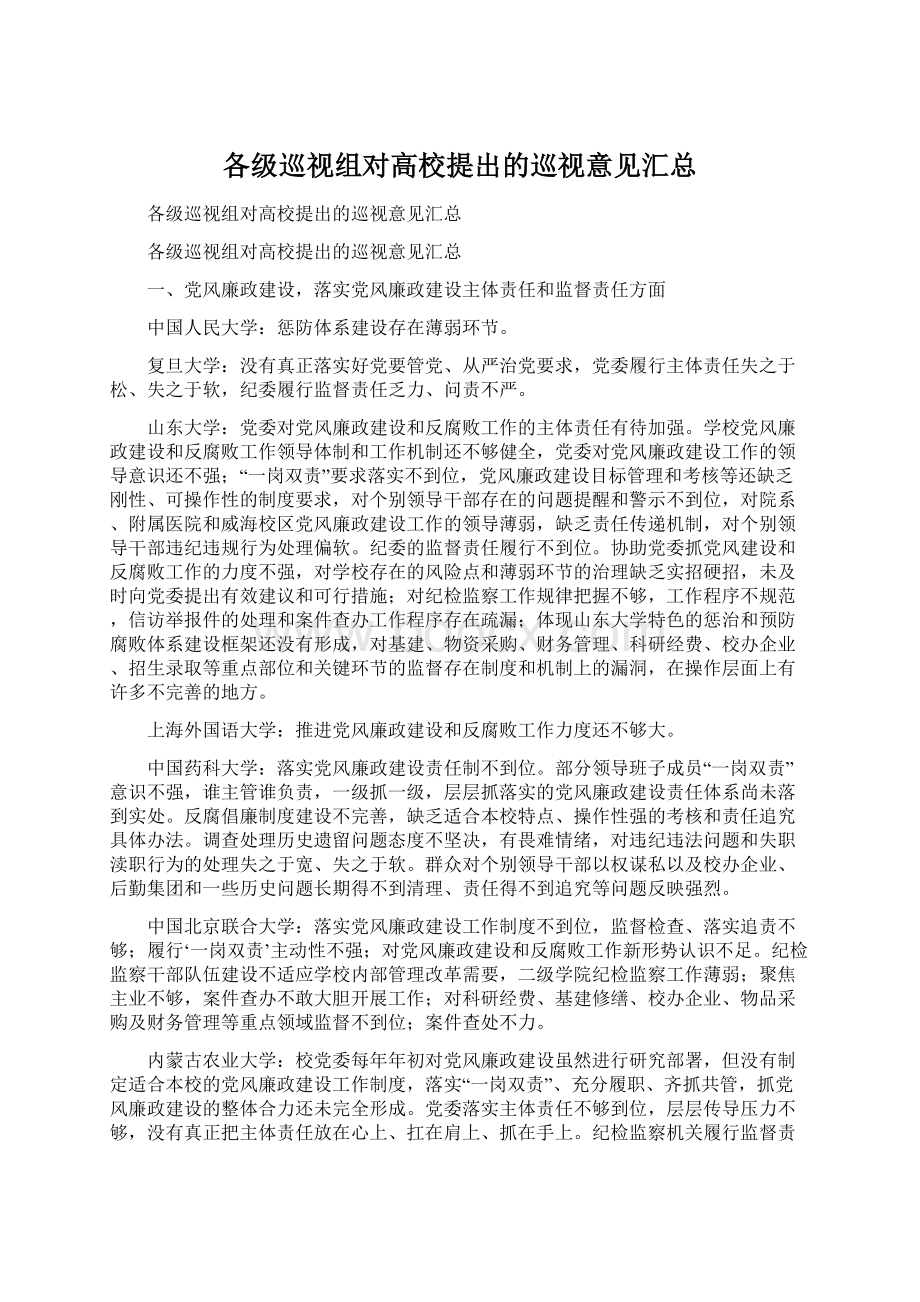 各级巡视组对高校提出的巡视意见汇总.docx