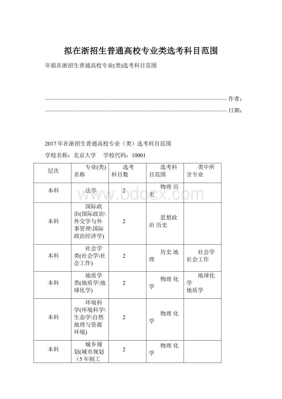 拟在浙招生普通高校专业类选考科目范围.docx