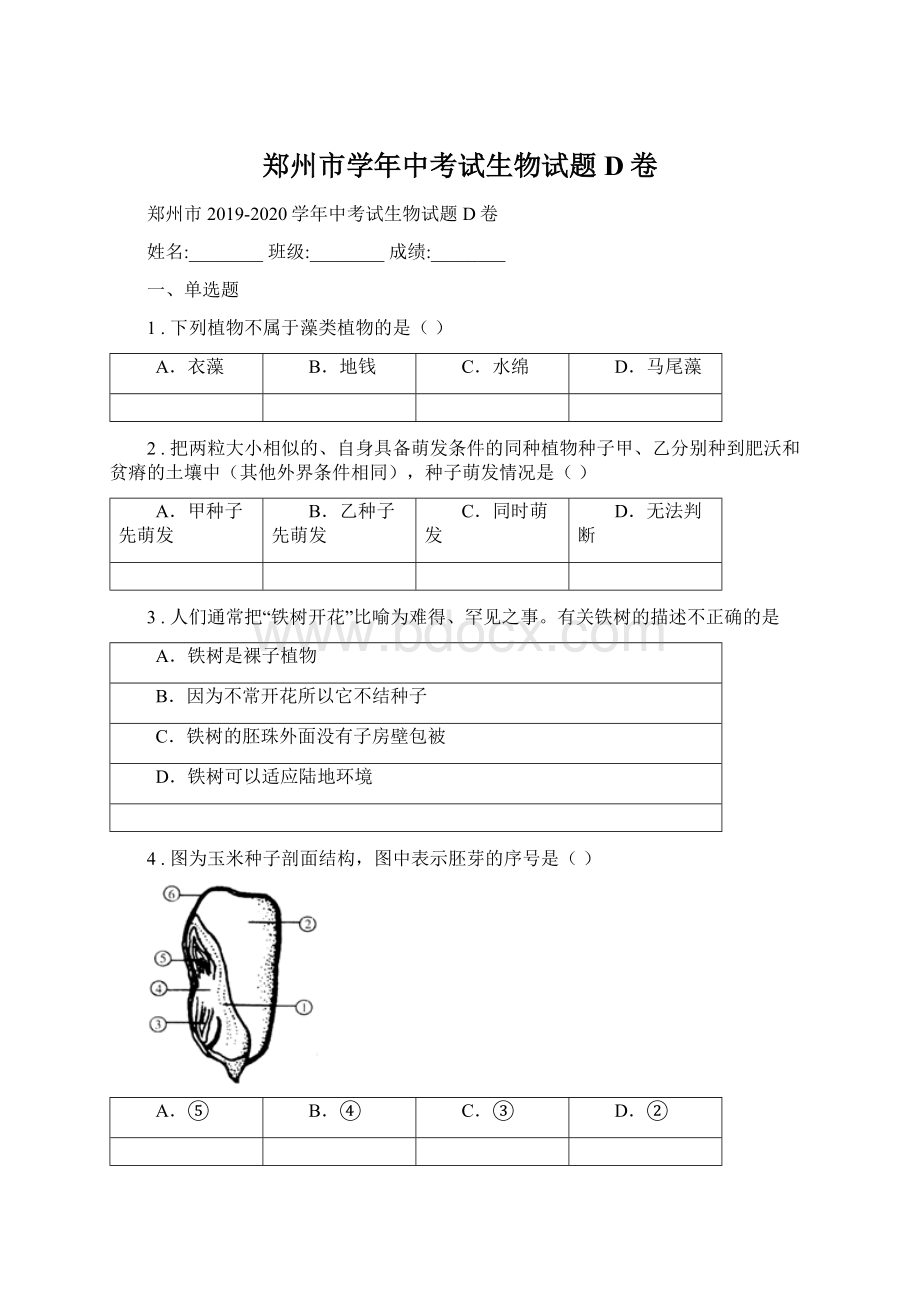 郑州市学年中考试生物试题D卷.docx