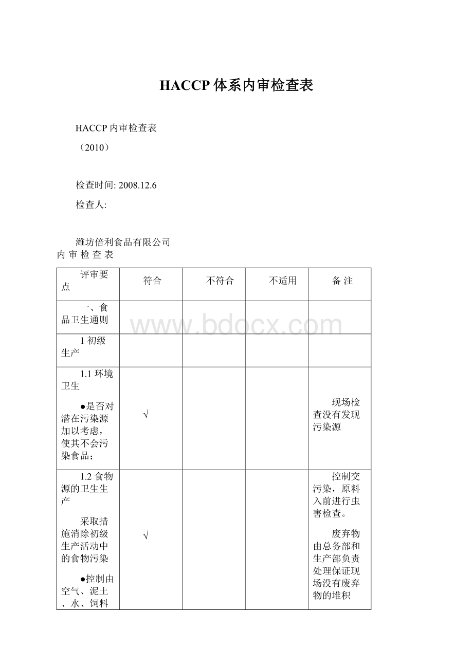 HACCP体系内审检查表.docx