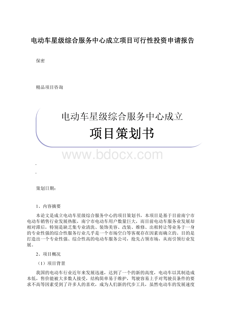 电动车星级综合服务中心成立项目可行性投资申请报告.docx