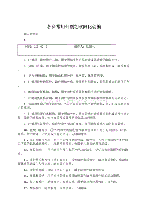 各科常用针剂之欧阳化创编Word下载.docx