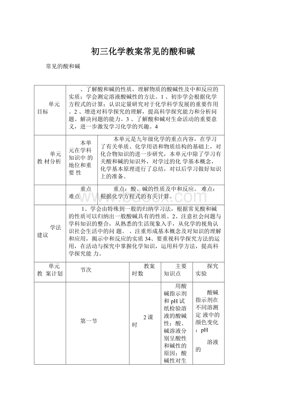 初三化学教案常见的酸和碱.docx_第1页