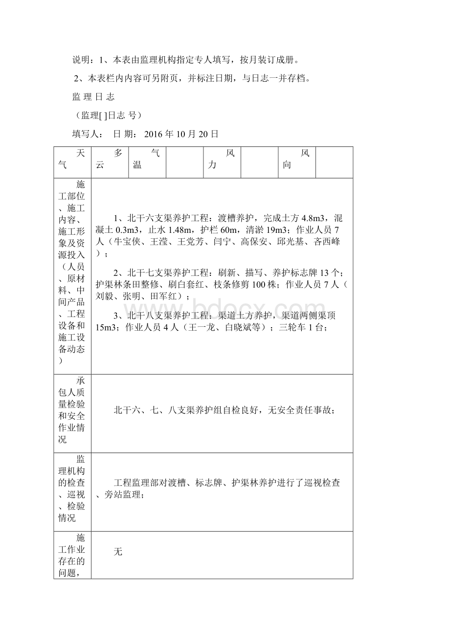 水利工程监理日志填写样板 渠道养护.docx_第3页