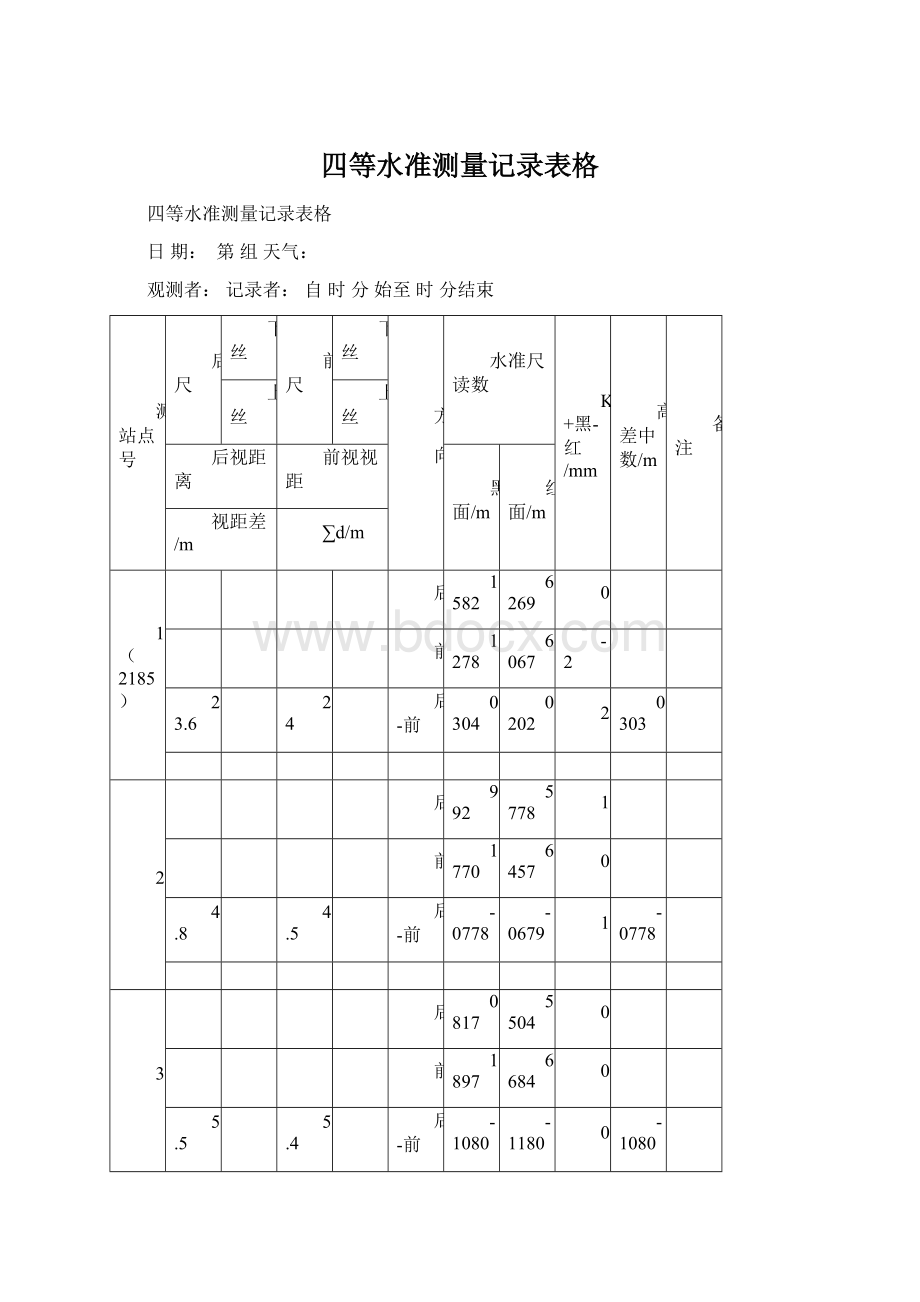 四等水准测量记录表格.docx_第1页