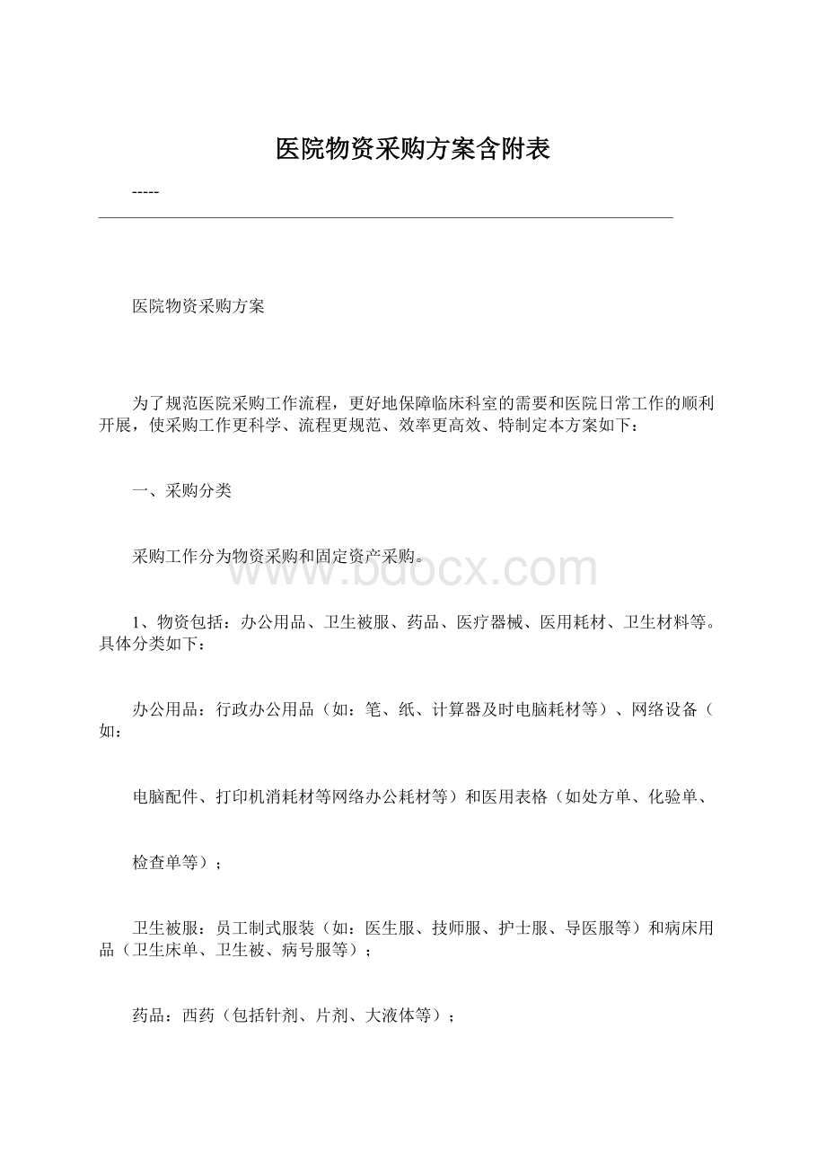 医院物资采购方案含附表.docx_第1页