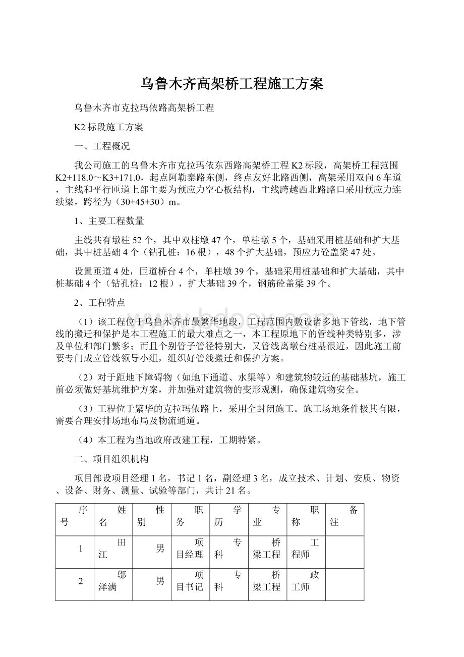 乌鲁木齐高架桥工程施工方案Word文档格式.docx