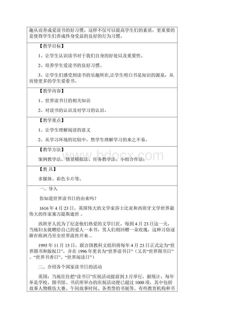 我爱读书主题班会 教案.docx_第2页