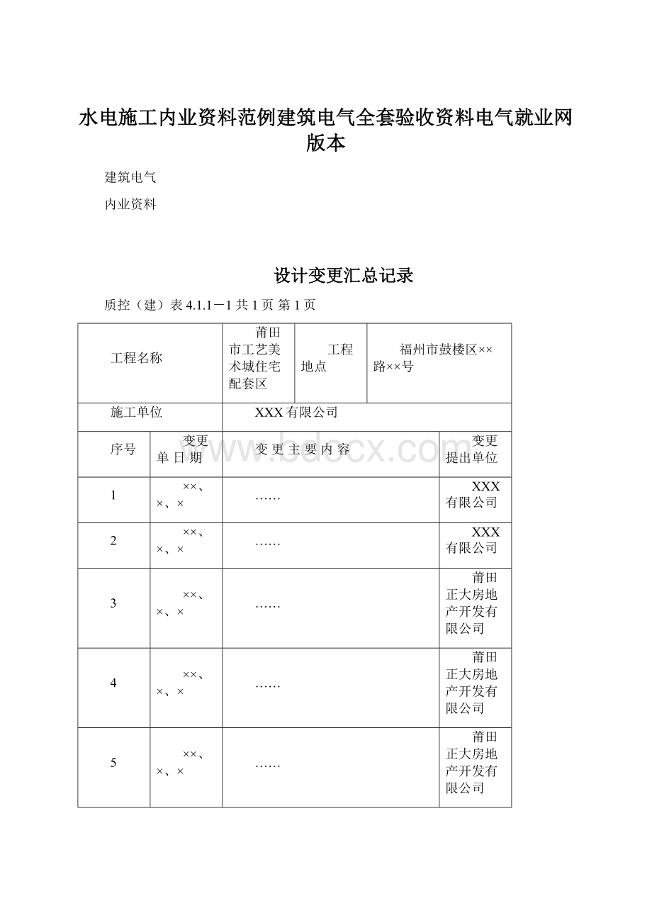 水电施工内业资料范例建筑电气全套验收资料电气就业网版本.docx_第1页