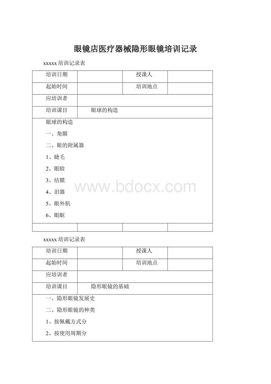 眼镜店医疗器械隐形眼镜培训记录Word格式文档下载.docx