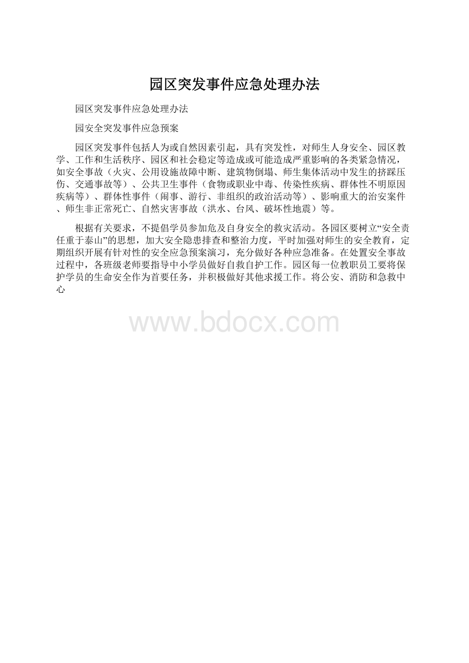 园区突发事件应急处理办法Word文档下载推荐.docx