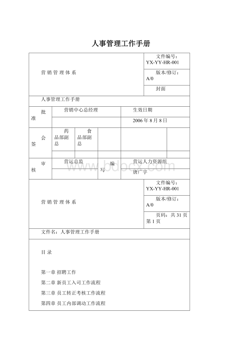 人事管理工作手册文档格式.docx