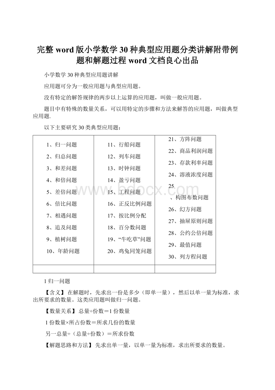 完整word版小学数学30种典型应用题分类讲解附带例题和解题过程word文档良心出品Word格式文档下载.docx_第1页