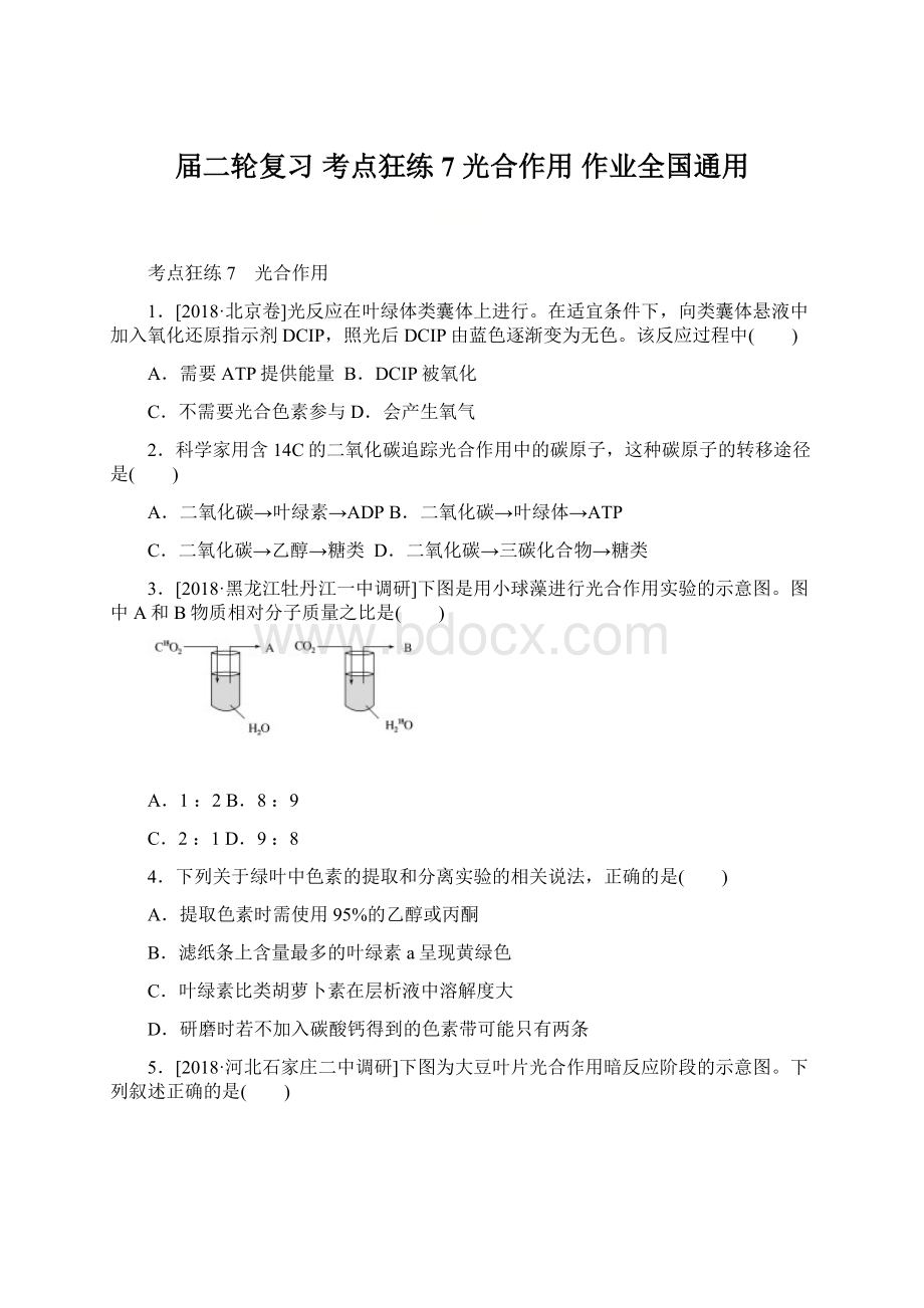 届二轮复习 考点狂练7 光合作用 作业全国通用文档格式.docx