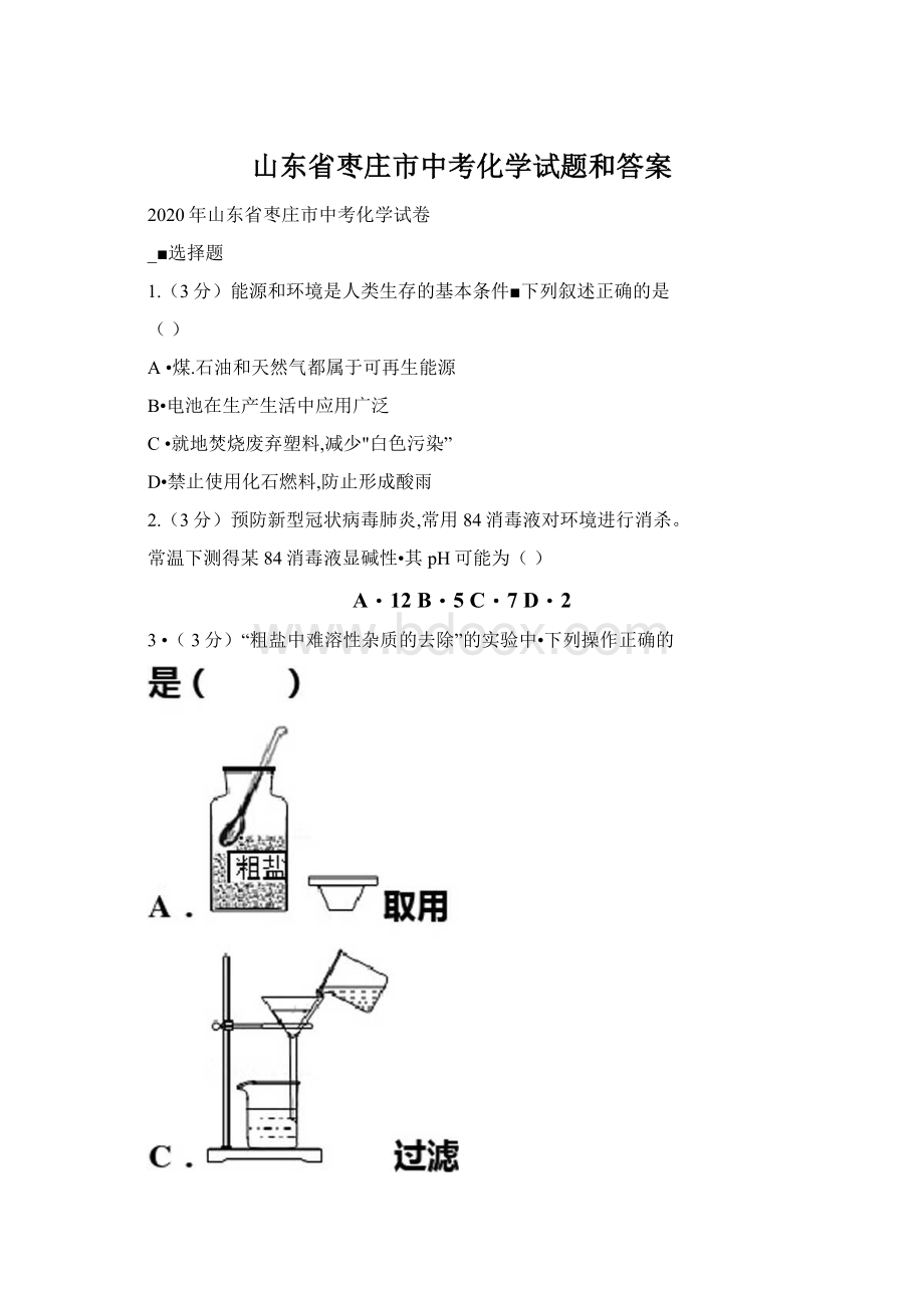 山东省枣庄市中考化学试题和答案.docx