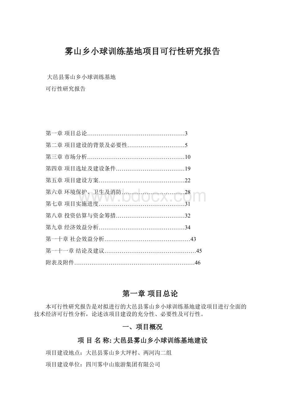 雾山乡小球训练基地项目可行性研究报告文档格式.docx_第1页