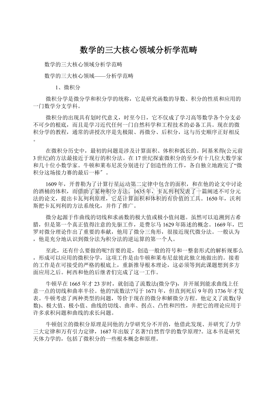 数学的三大核心领域分析学范畴文档格式.docx