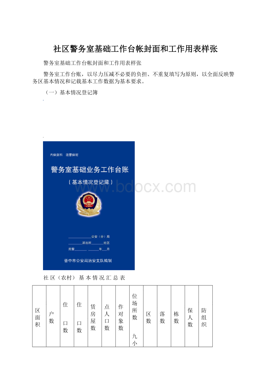 社区警务室基础工作台帐封面和工作用表样张.docx_第1页