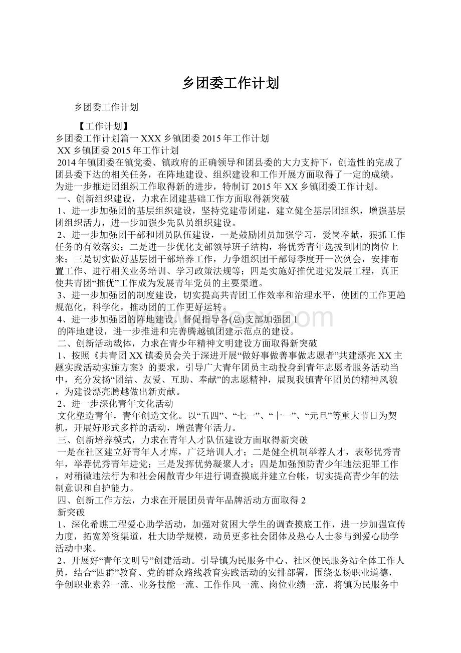 乡团委工作计划.docx