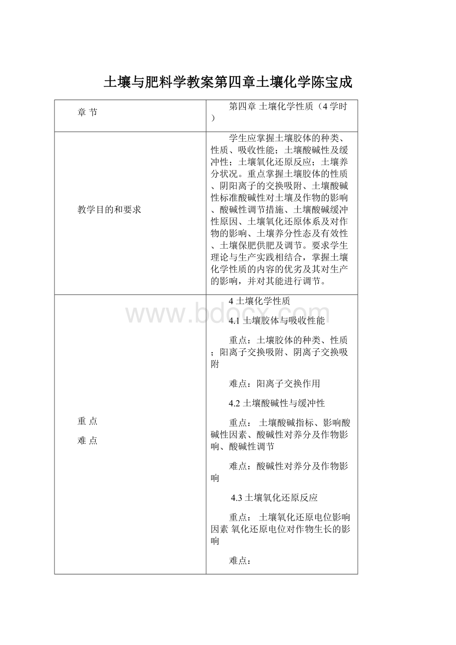 土壤与肥料学教案第四章土壤化学陈宝成.docx