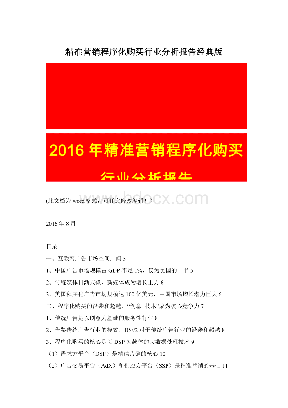 精准营销程序化购买行业分析报告经典版Word文档下载推荐.docx