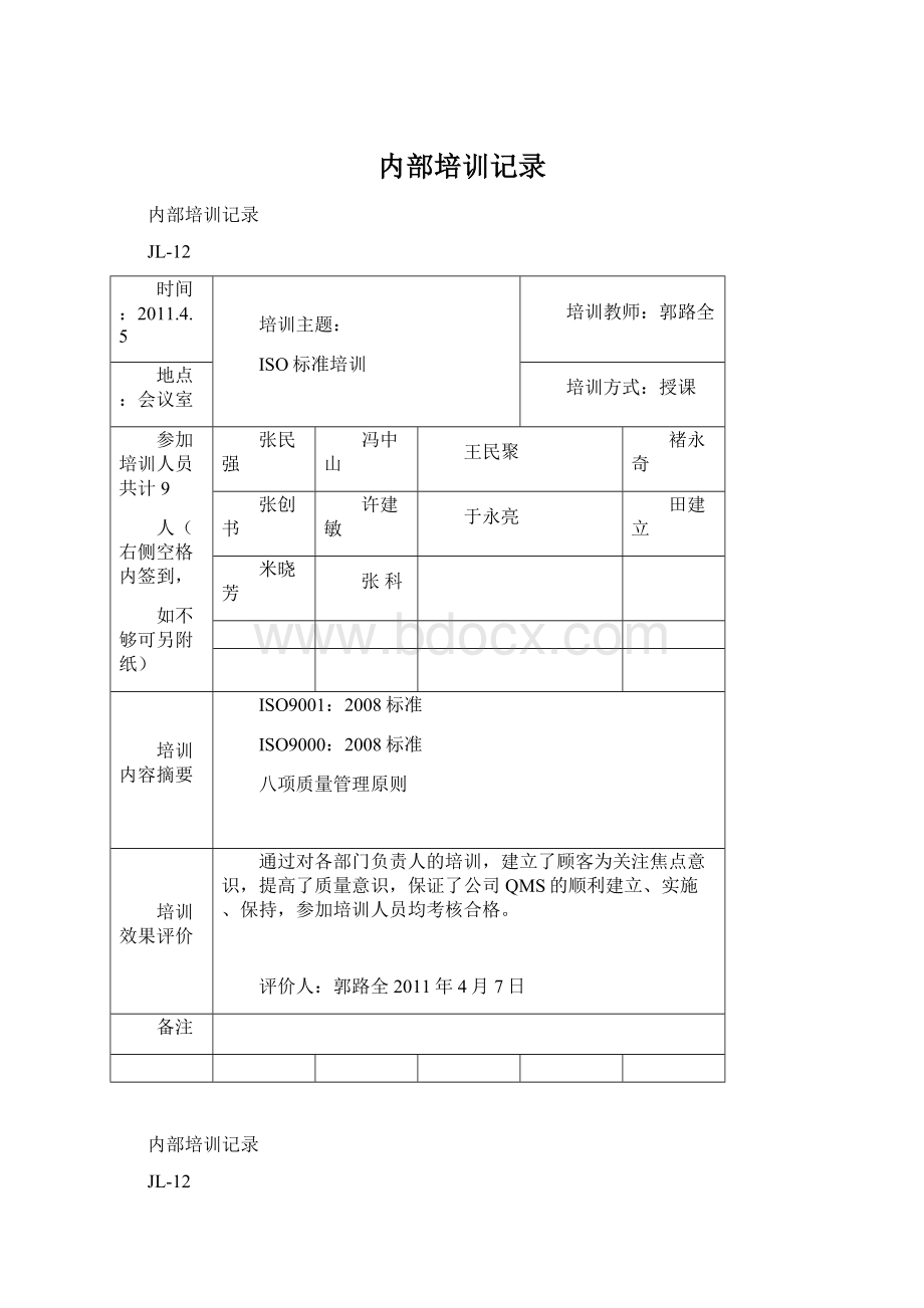 内部培训记录文档格式.docx