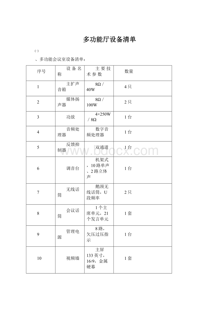 多功能厅设备清单.docx