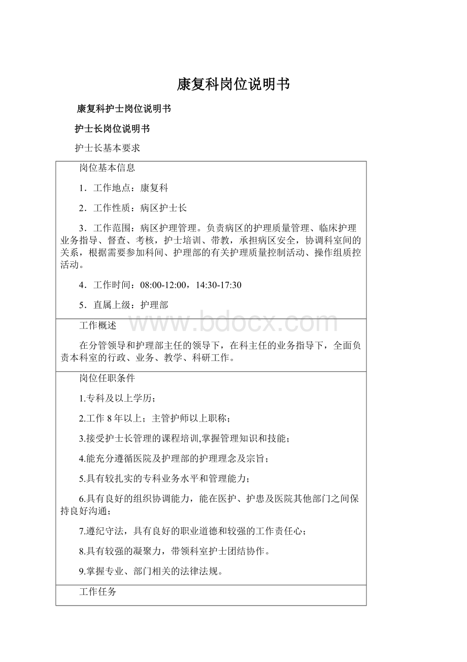 康复科岗位说明书Word文档下载推荐.docx_第1页